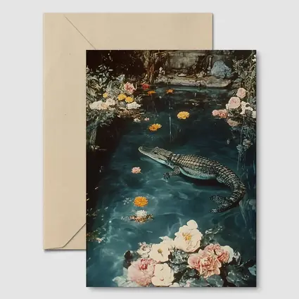 Crocodile Floating Among Roses Floral Water
