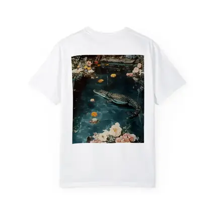 Crocodile Floating Among Roses Floral Water