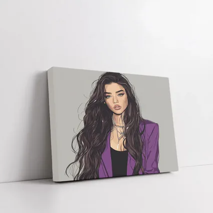 Fashion Girl Illustration Purple Blazer Gray Background