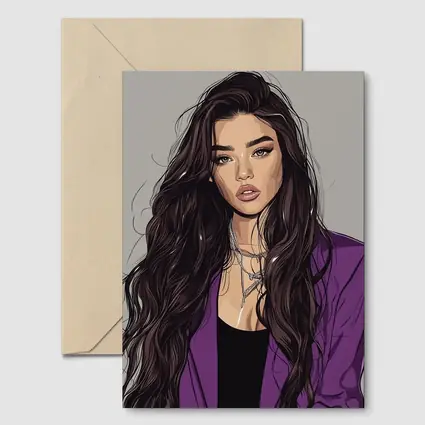 Fashion Girl Illustration Purple Blazer Gray Background