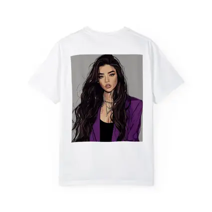 Fashion Girl Illustration Purple Blazer Gray Background
