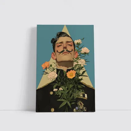 Military Officer Portrait With Flowers Illustration