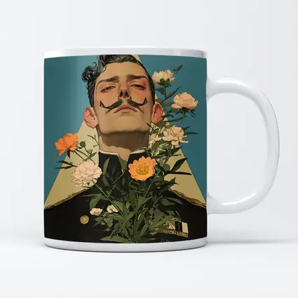 Military Officer Portrait With Flowers Illustration