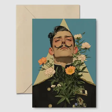 Military Officer Portrait With Flowers Illustration
