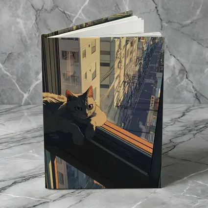 Cat Sitting On Window Sill City View
