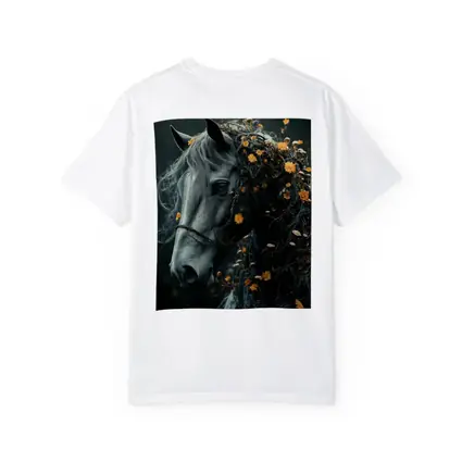 Gray Horse Portrait With Orange Wildflowers