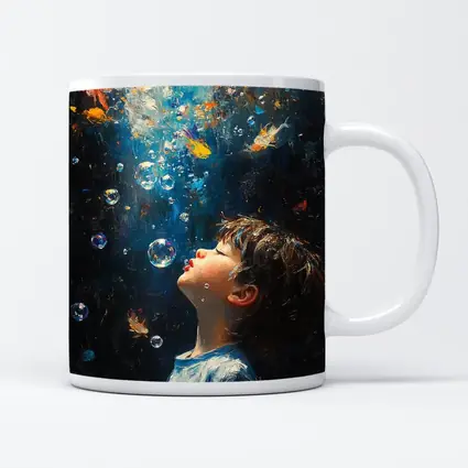 Boy Blowing Bubbles Dark Oil Painting