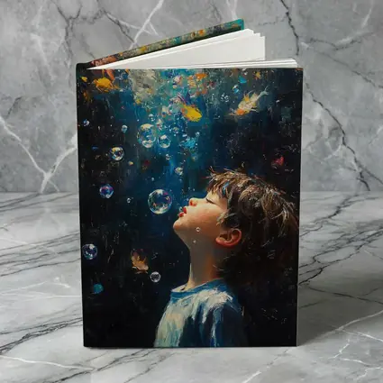 Boy Blowing Bubbles Dark Oil Painting