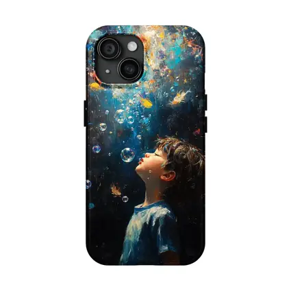 Boy Blowing Bubbles Dark Oil Painting