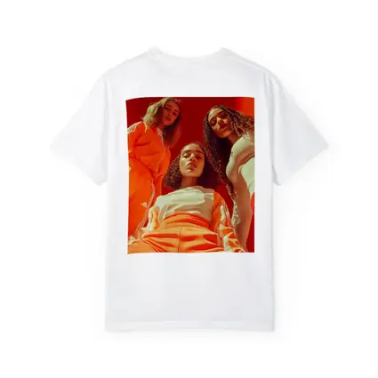 Three Women Adidas Orange Sportswear Red Background