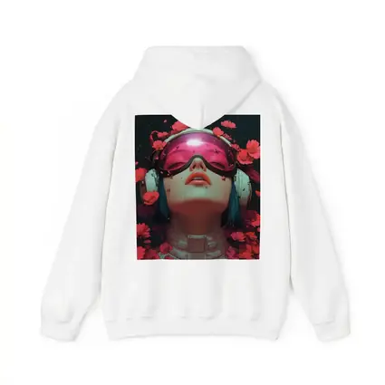 Cyberpunk Girl Blue Hair Red Flowers