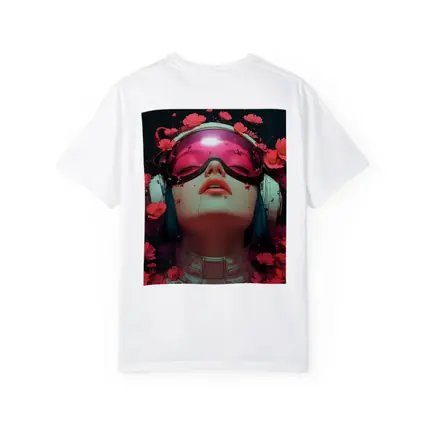 Cyberpunk Girl Blue Hair Red Flowers