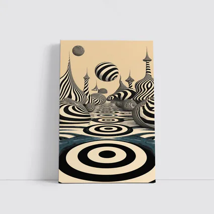 Black White Op Art Surreal Striped Landscape