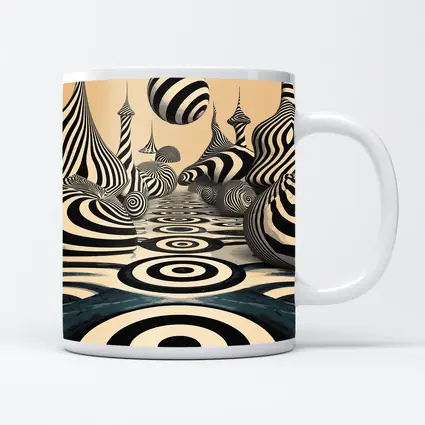 Black White Op Art Surreal Striped Landscape