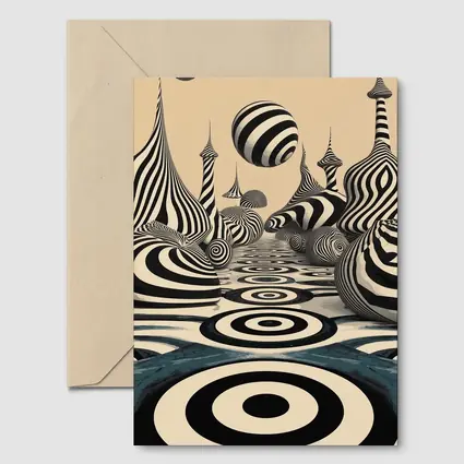Black White Op Art Surreal Striped Landscape