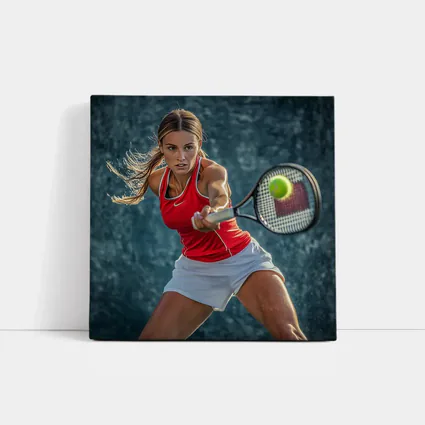 Female Tennis Player Red Outfit Action Shot