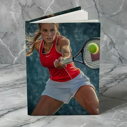 Female Tennis Player Red Outfit Action Shot