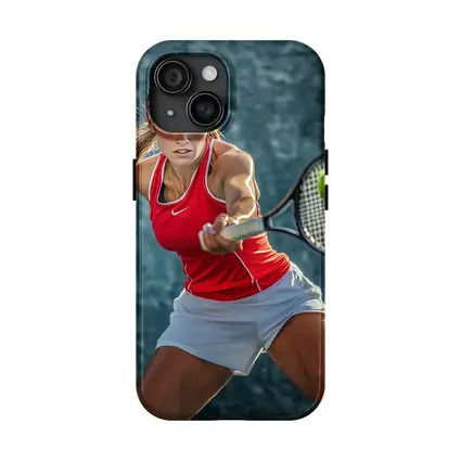 Female Tennis Player Red Outfit Action Shot
