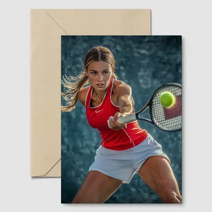 Female Tennis Player Red Outfit Action Shot