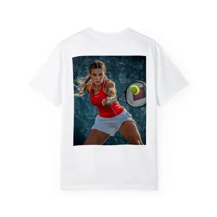 Female Tennis Player Red Outfit Action Shot