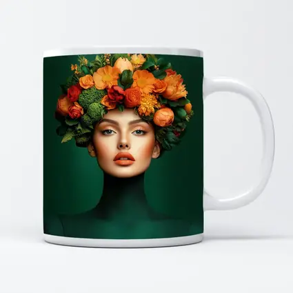 Woman Floral Crown Orange Flowers Green Background