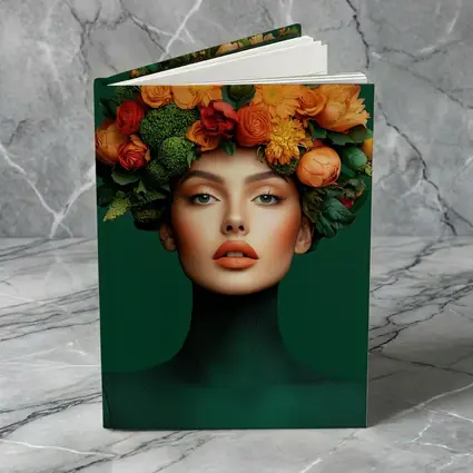 Woman Floral Crown Orange Flowers Green Background