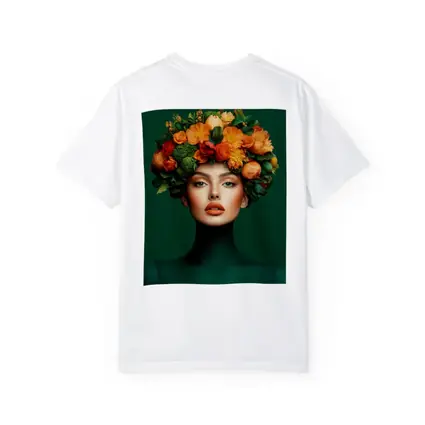 Woman Floral Crown Orange Flowers Green Background