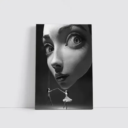 Surreal Black White Face Puppet Women Art