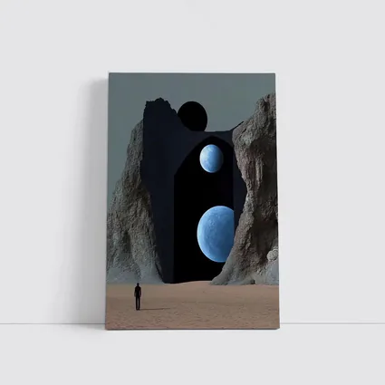 Lone Figure Desert Portal Two Moons Surreal