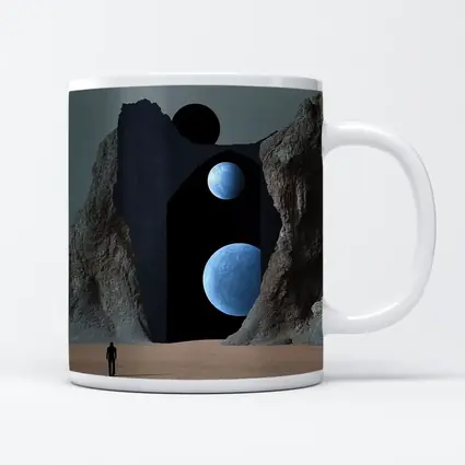 Lone Figure Desert Portal Two Moons Surreal
