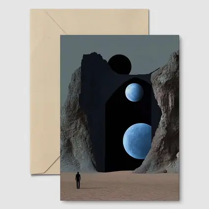 Lone Figure Desert Portal Two Moons Surreal