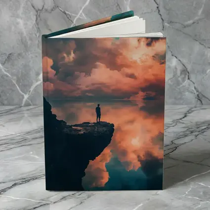 Lone Figure Standing on Cliff Sunset Sky