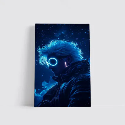 Anime Boy Neon Glasses Blue Starry Night