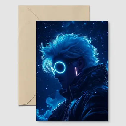 Anime Boy Neon Glasses Blue Starry Night