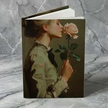 Young Woman Smelling Pink Rose Painting