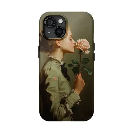 Young Woman Smelling Pink Rose Painting