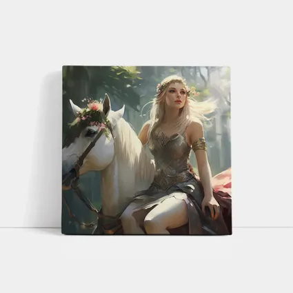 Elven Woman Riding White Horse Forest