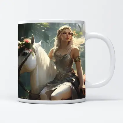 Elven Woman Riding White Horse Forest