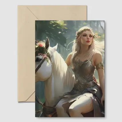 Elven Woman Riding White Horse Forest