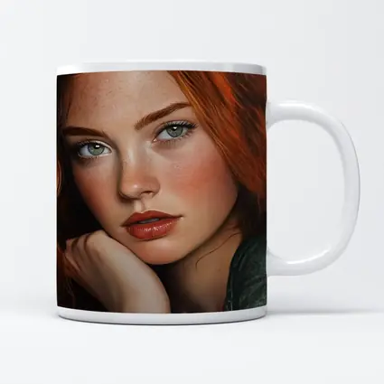 Red Hair Green Eyes Portrait Painting Art