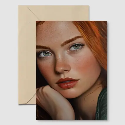 Red Hair Green Eyes Portrait Painting Art