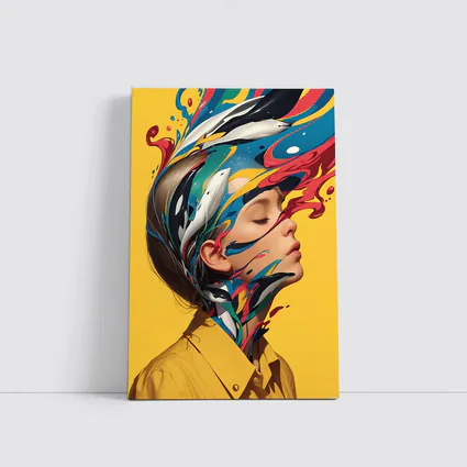 Woman Head Colorful Paint Splash Yellow Background