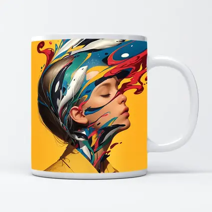 Woman Head Colorful Paint Splash Yellow Background