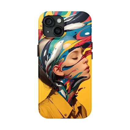 Woman Head Colorful Paint Splash Yellow Background
