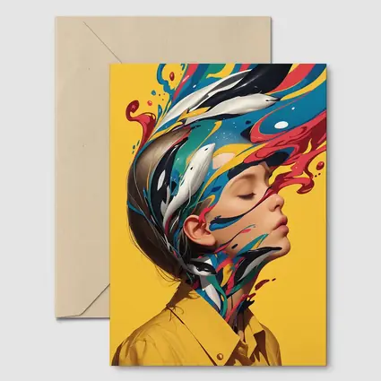 Woman Head Colorful Paint Splash Yellow Background