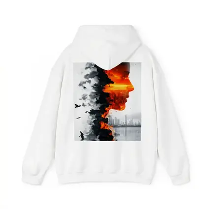 Woman Face Double Exposure Burning City
