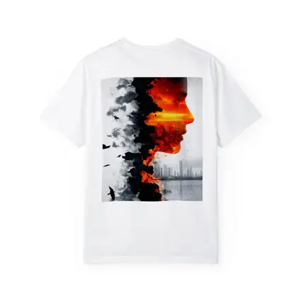 Woman Face Double Exposure Burning City