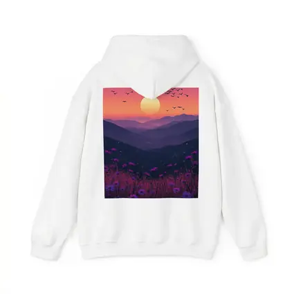 Purple Wildflowers Mountain Sunset Birds Sky