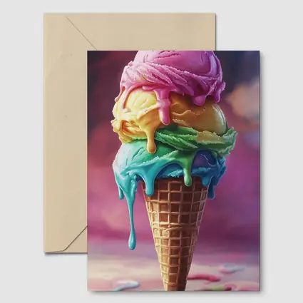 Colorful Dripping Ice Cream Cone Art