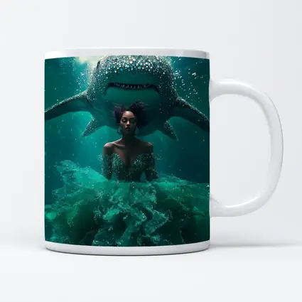 Woman in Gown Underwater With Shark